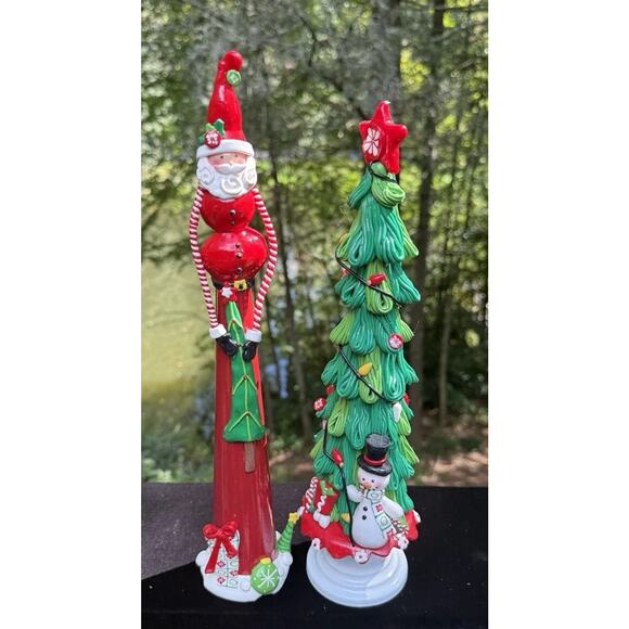 Adorable Vintage Tall & Skinny Santa And Christmas Tree Figurines 14” Tall - Picture 1 of 11